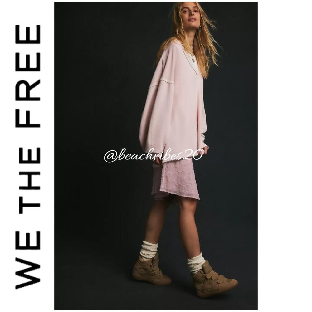WE THE FREE BY FREE PEOPLE Venice V-Neck Sweatshirt Lilac Bloom Large NWOT